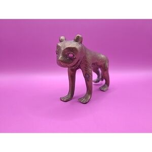 Antique Indian Brass Tiger cast with open mouth and curved tail